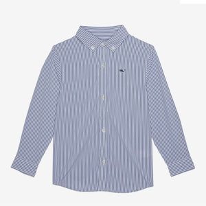 Vineyard Vines Boys Size 5 Whale Blue & White Stripe Oxford Shirt